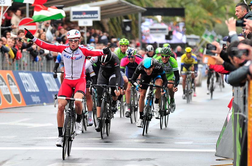Alexander Kristoff wins Milan-San Remo with Fabian Cancellara second and Ben Swift third... Photo: Graham Watson