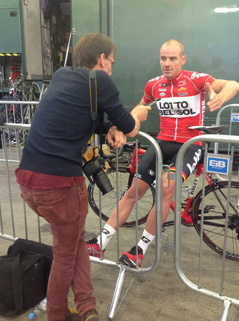 Adam Hansen takes 10 minutes to chat after the team presentation. Photo: John Thompson-Mills