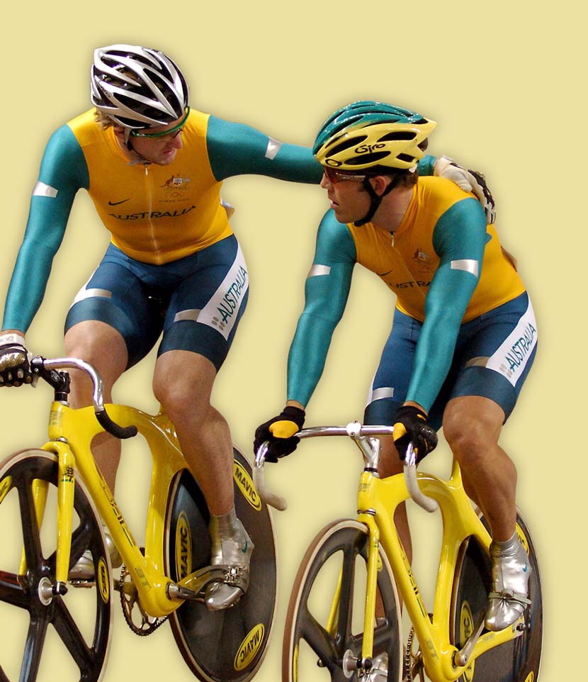 Ryan Bayley and Shane Kelly, first and third in the keirin at the 2004 Olympics.