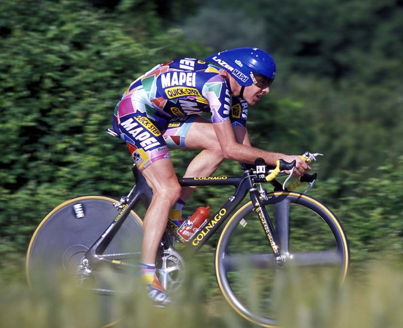 In the later years of his career, Cadel appeared to sit further forward than in 2002 when he first raced a Grand Tour, with Mapei. Photo: Graham Watson