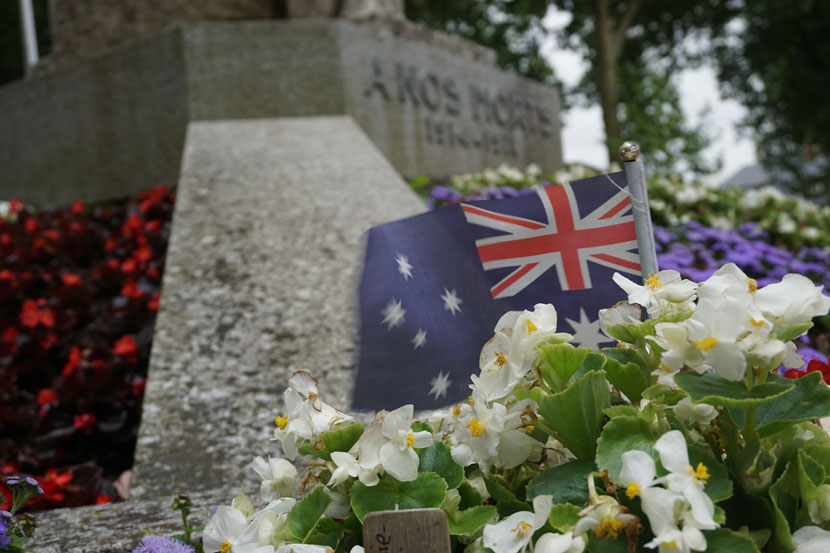 Lest we forget.  There are plenty of Australian flags in and around Villers-Bretonneaux. Photo: Rob Arnold