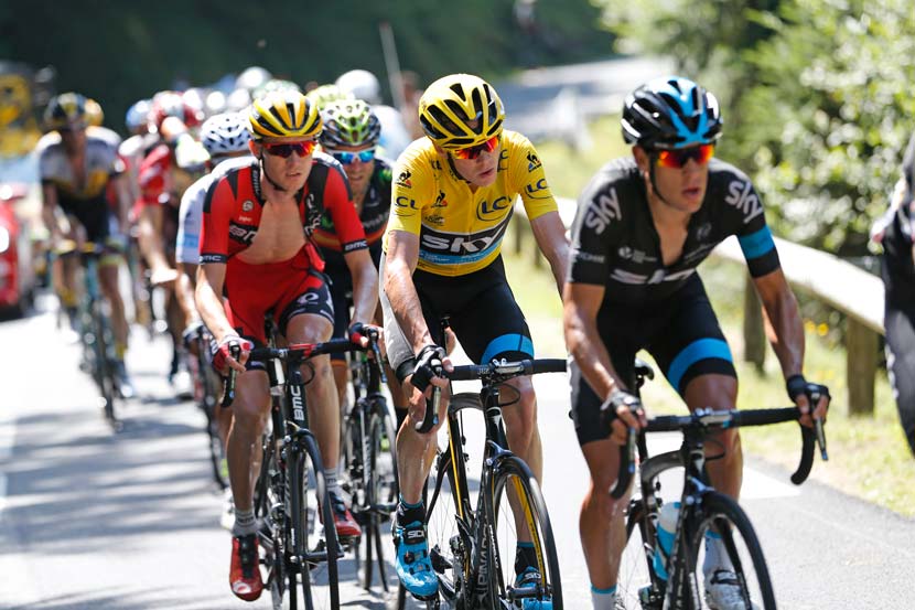Porte leads Froome and van Garderen in stage 10 of the 2015 Tour. Photo: Yuzuru Sunada
