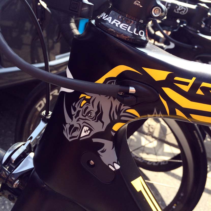 Inspired by wildlife... the rhino on Chris Froome's bike. Photo: Rob Arnold