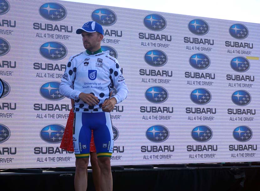 Bobridge: King of the Mountains at the Tour Down Under. After a season in Australia competing in the Subaru National Road Series, he's back to the WorldTour in 2016. Photo: Rob Arnold