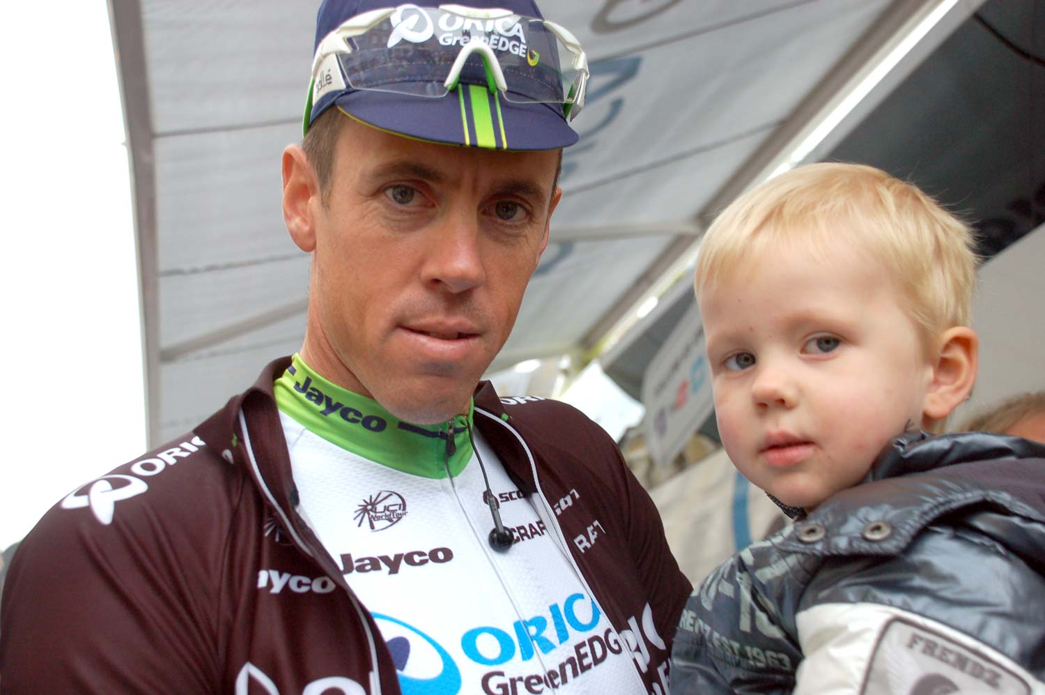 Mathew and Harper Hayman before the cobbled stage of the 2014 Tour de France. Photo: Rob Arnold