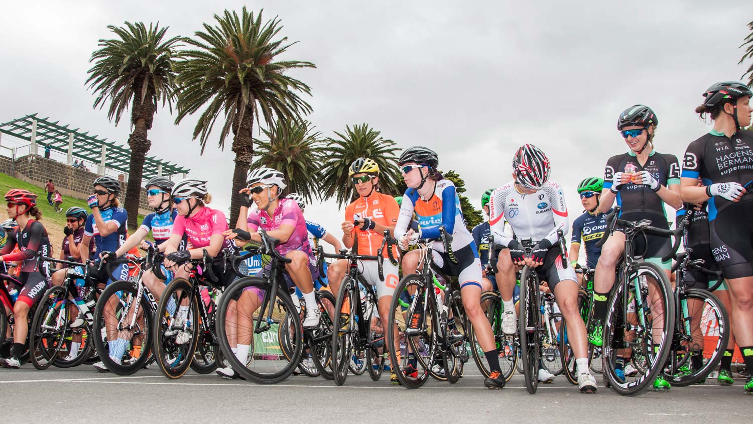 Racing is about to commence... round one of the Mitchelton Bay Cycling Classic in Geelong is about to get underway. Photo: Jean-Pierre Ronco